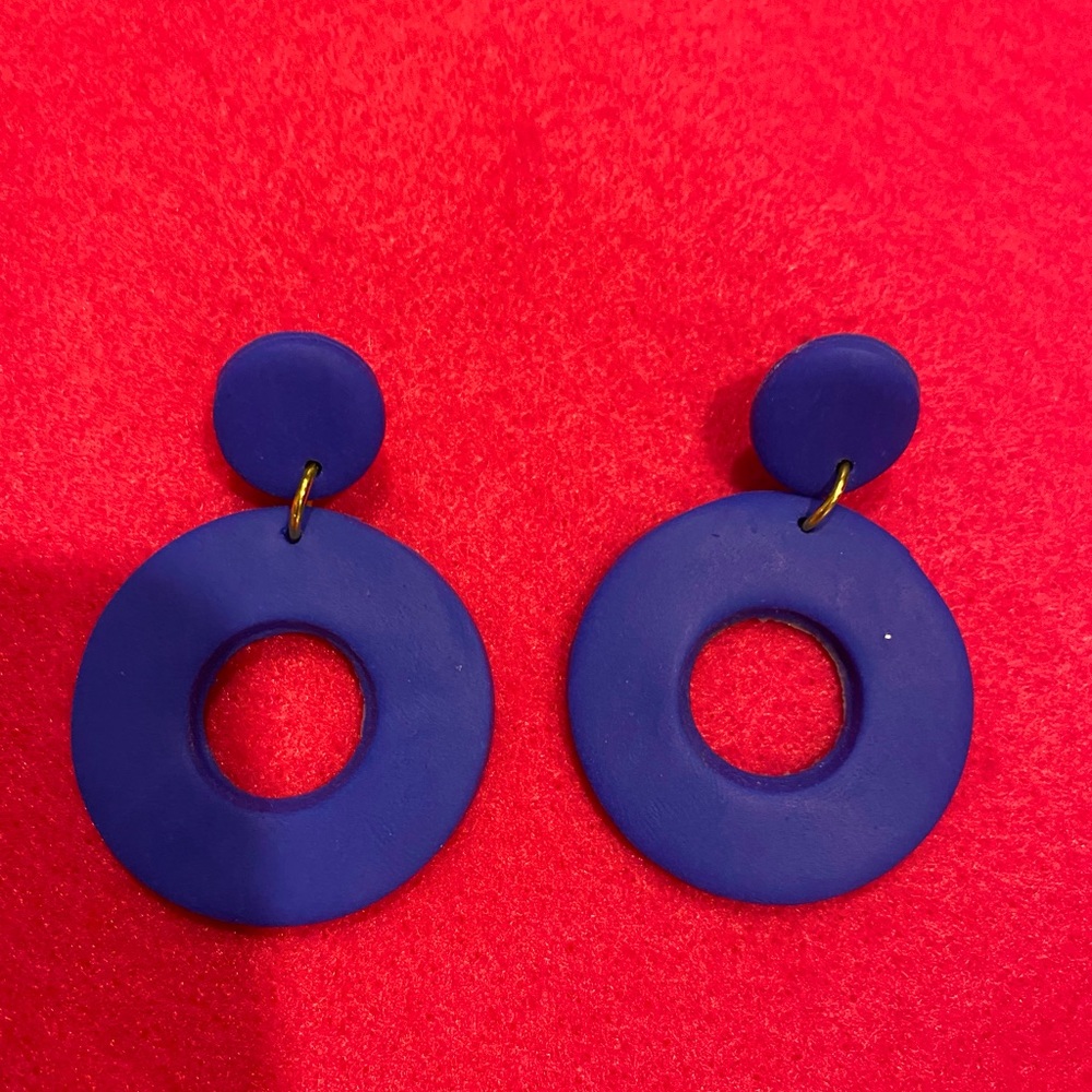 Beautiful blue, handmade, clay polymer hoops